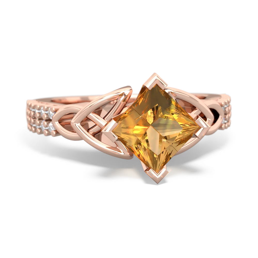 Citrine Celtic Knot 6Mm Princess Engagement 14K Rose Gold ring R26446SQ