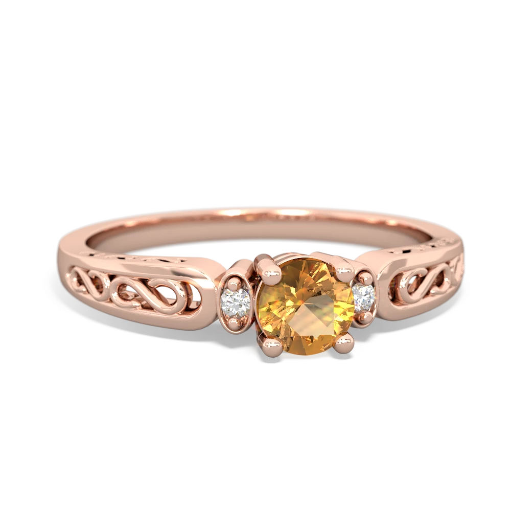 Citrine Filligree Scroll Round 14K Rose Gold ring R0829