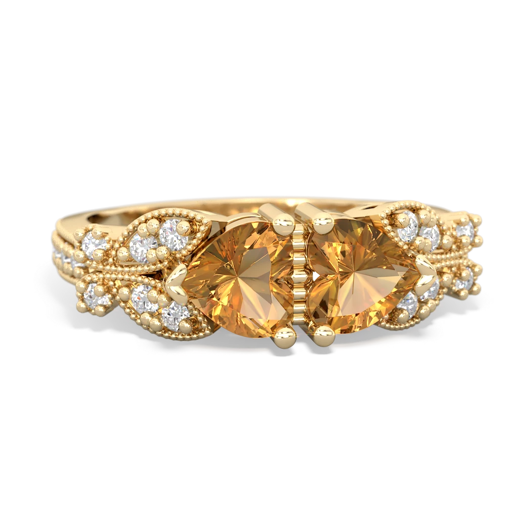 Citrine Diamond Butterflies 14K Yellow Gold ring R5601