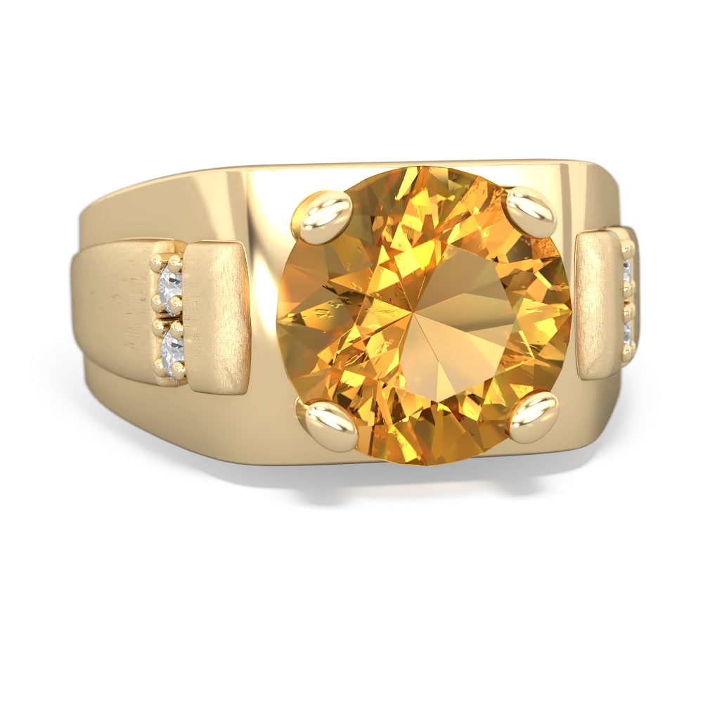 Citrine Men's 9Mm Round 14K Yellow Gold ring R1822