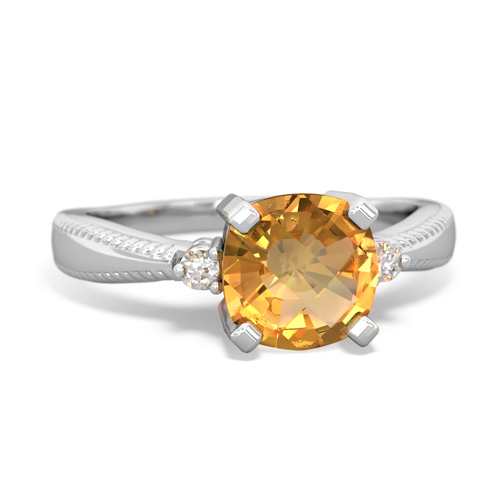 Citrine Cushion Rope 14K White Gold ring R2484