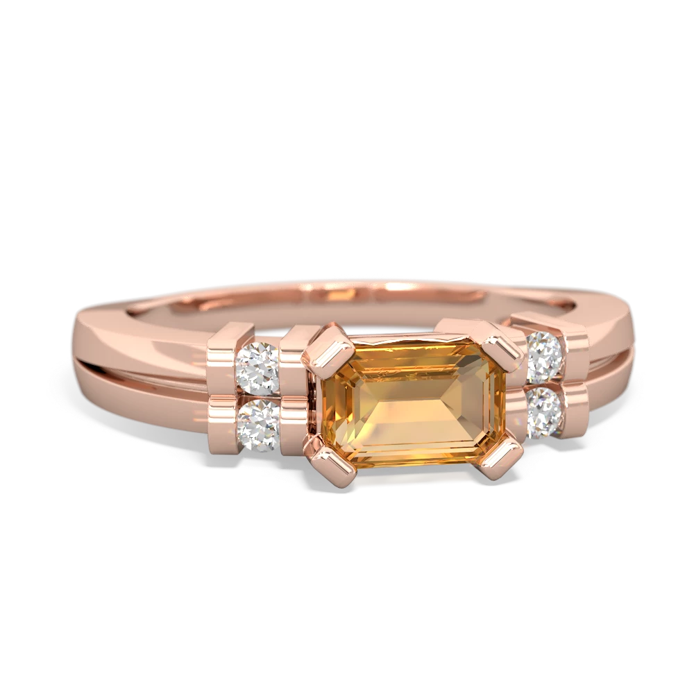 Citrine Art Deco East-West 14K Rose Gold ring R2590