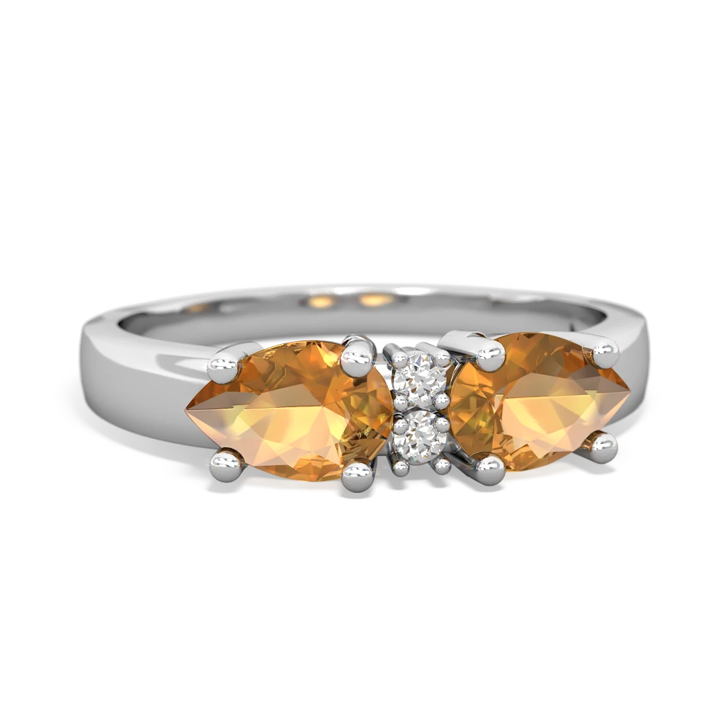 Citrine Pear Bowtie 14K White Gold ring R0865