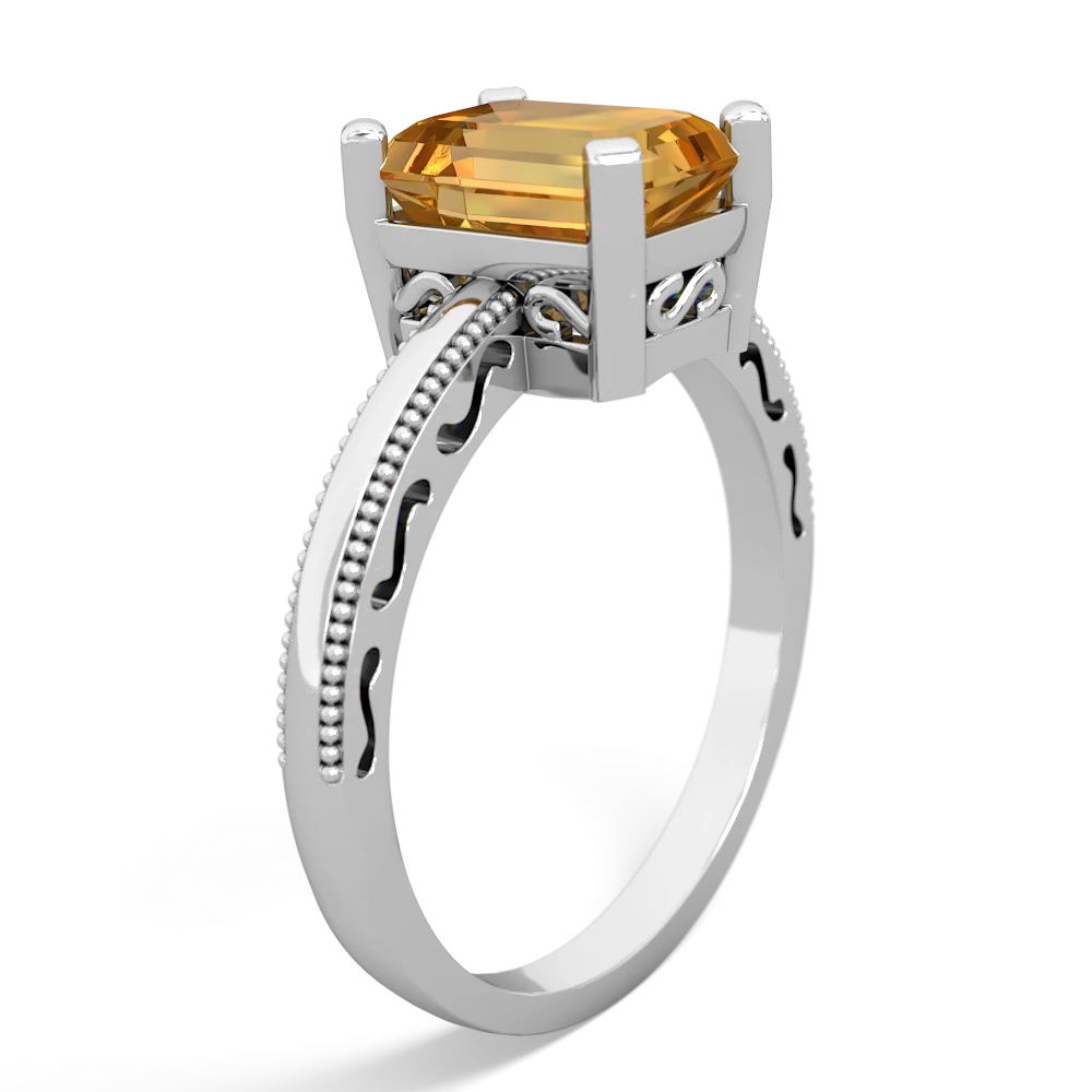 Citrine Milgrain Scroll 14K White Gold ring R2338