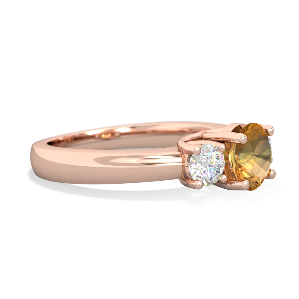 Citrine Diamond Three Stone Round Trellis 14K Rose Gold ring R4018