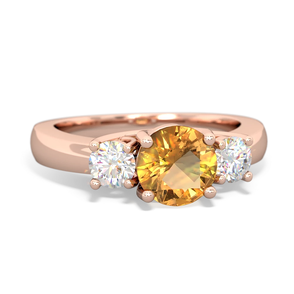 Citrine Diamond Three Stone Round Trellis 14K Rose Gold ring R4018