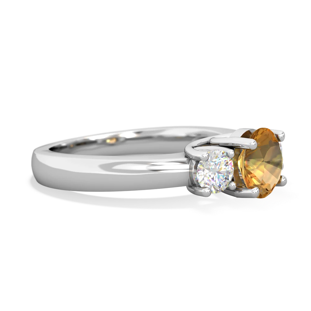 Citrine Diamond Three Stone Round Trellis 14K White Gold ring R4018