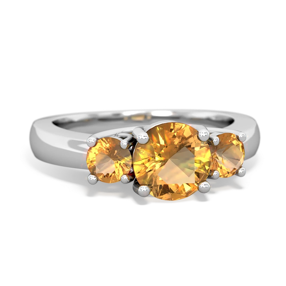 Citrine Three Stone Round Trellis 14K White Gold ring R4018