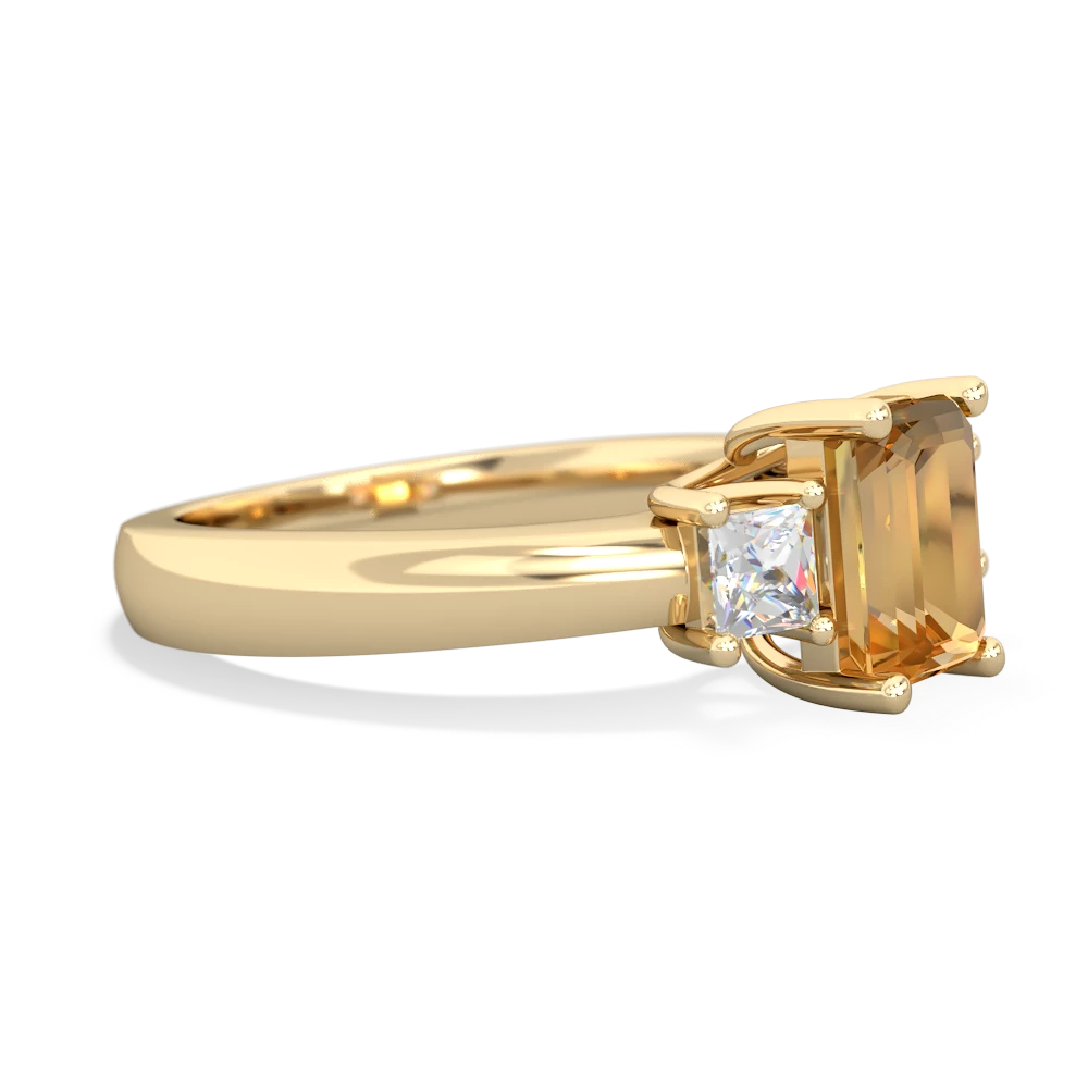 Citrine Diamond Three Stone Emerald-Cut Trellis 14K Yellow Gold ring R4021