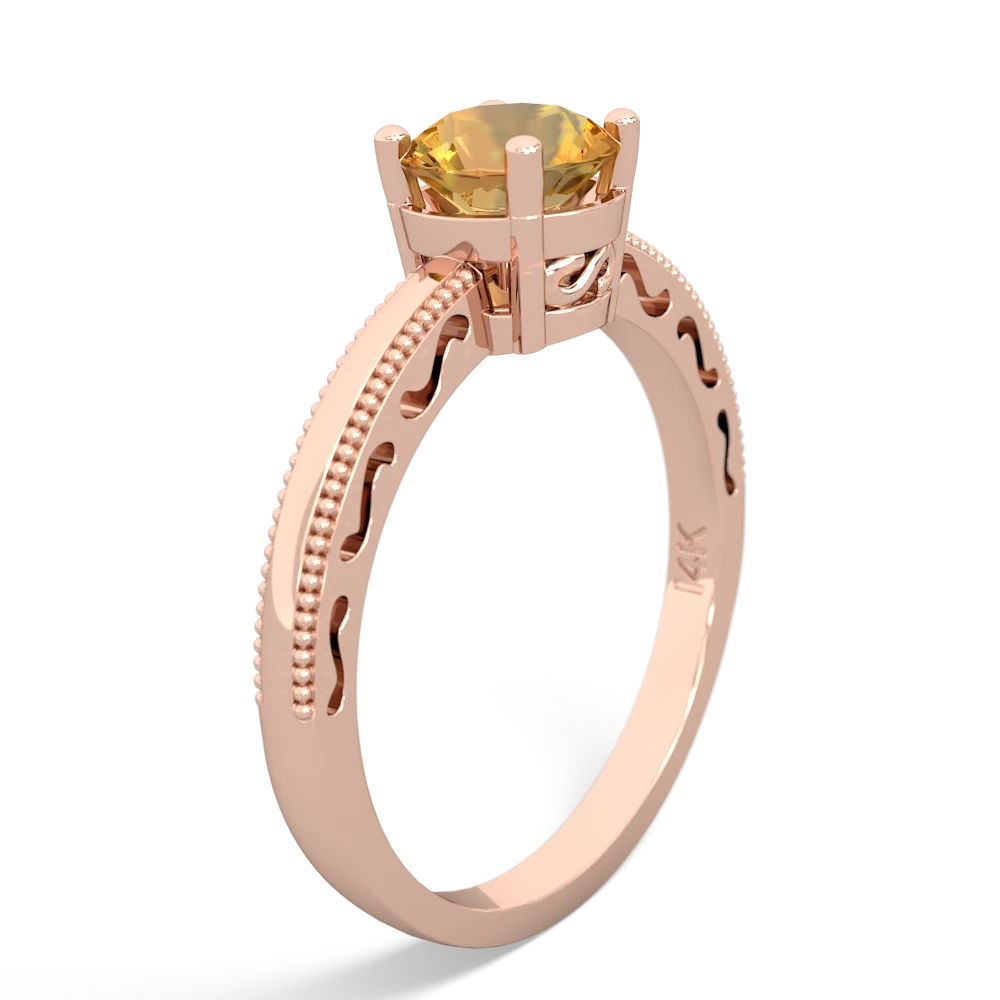 Citrine Milgrain Filigree 14K Rose Gold ring R5090