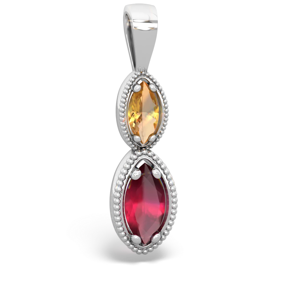 Citrine Antique-Style Halo 14K White Gold pendant P5700