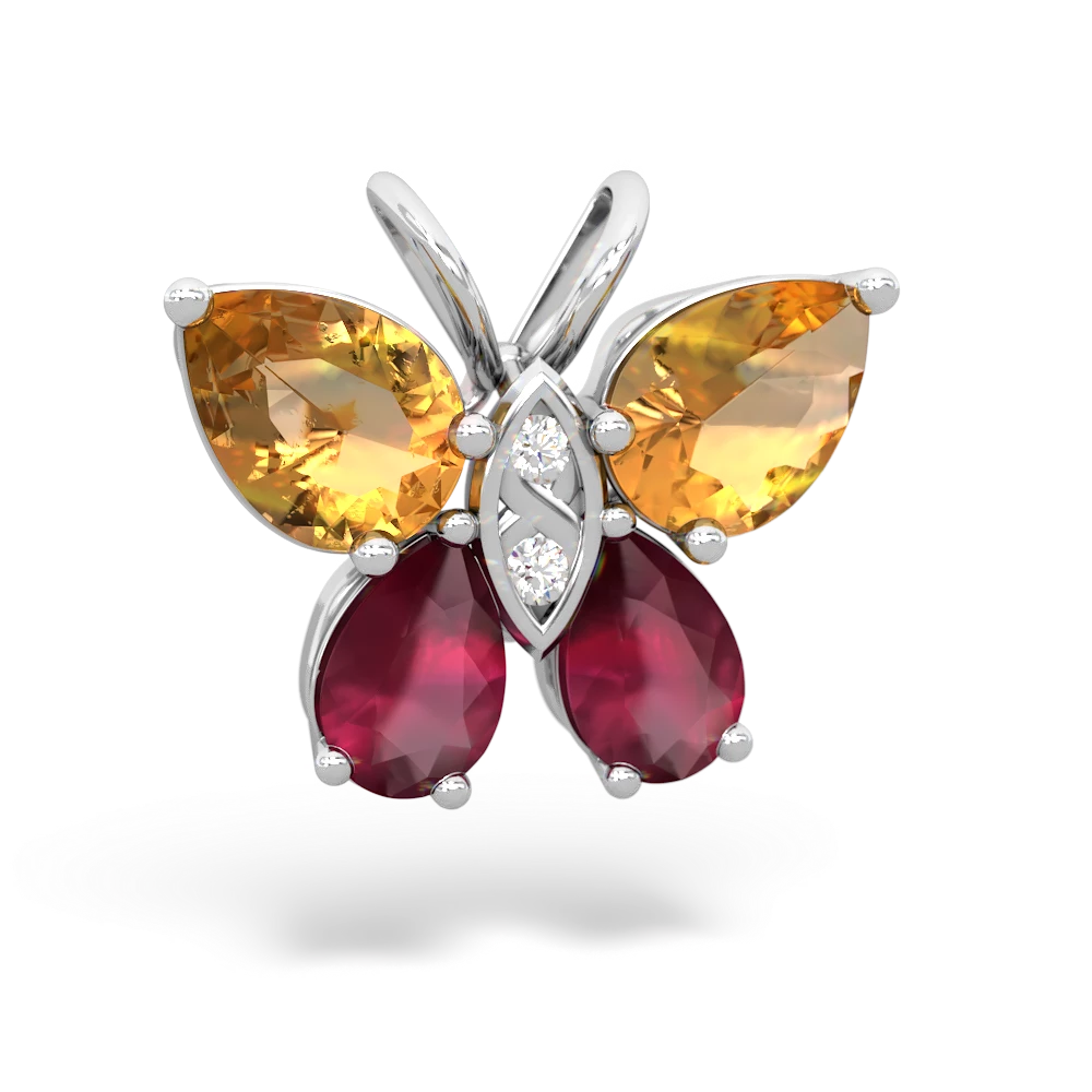 Citrine Butterfly 14K White Gold pendant P2215