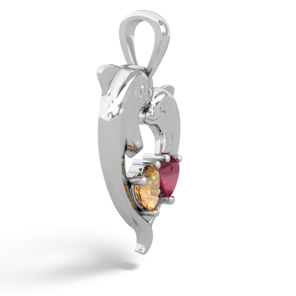 Citrine Dolphin Heart 14K White Gold pendant P5820