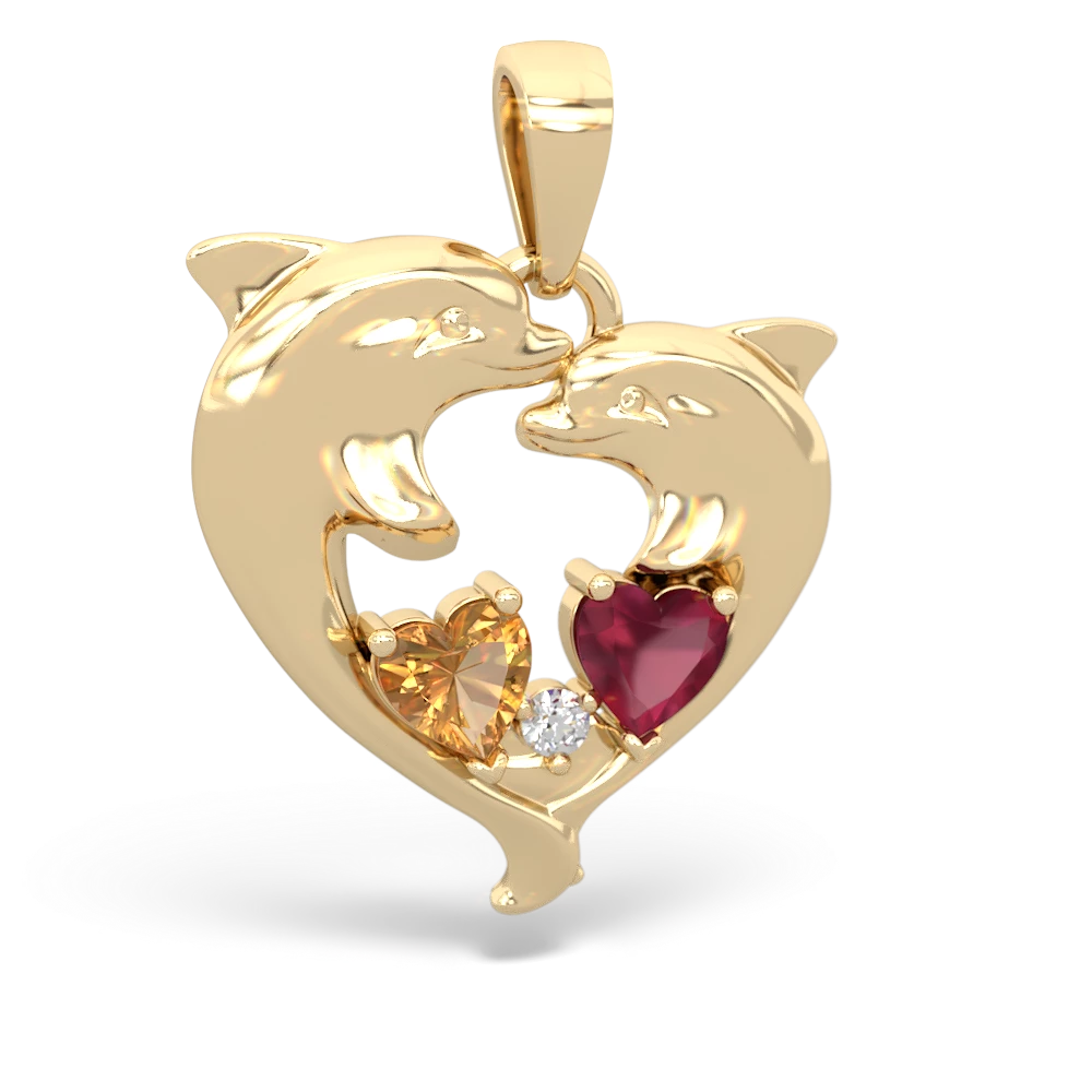 Citrine Dolphin Heart 14K Yellow Gold pendant P5820