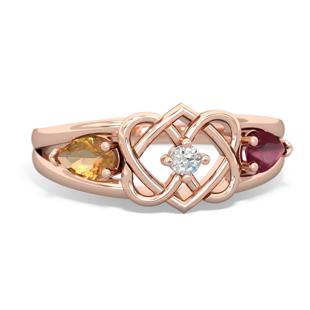 Citrine Hearts Intertwined 14K Rose Gold ring R5880