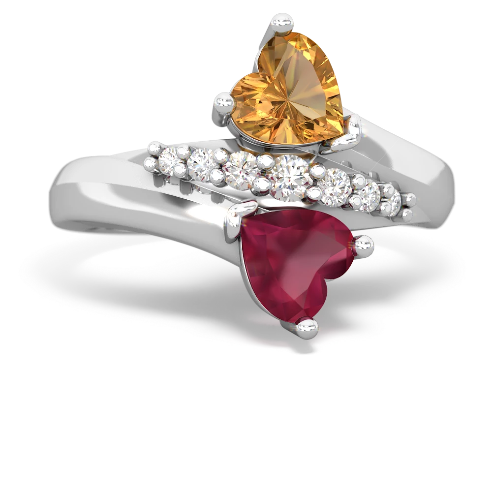 Citrine Heart To Heart 14K White Gold ring R2064