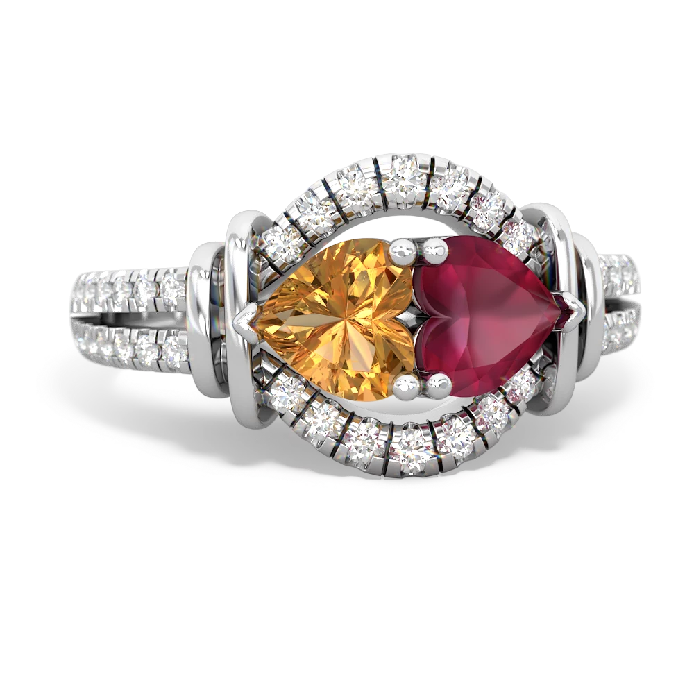 Citrine Art-Deco Keepsake 14K White Gold ring R5630