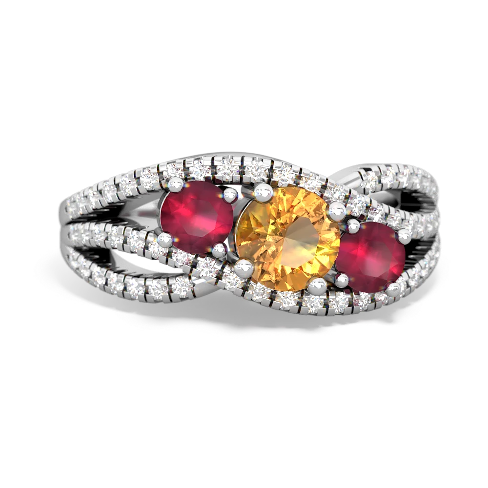 Citrine Three Stone Aurora 14K White Gold ring R3080