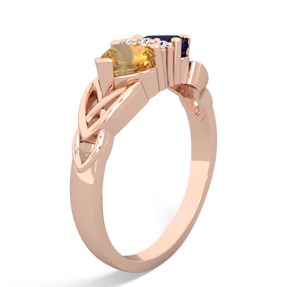 Citrine Celtic Knot Double Heart 14K Rose Gold ring R5040