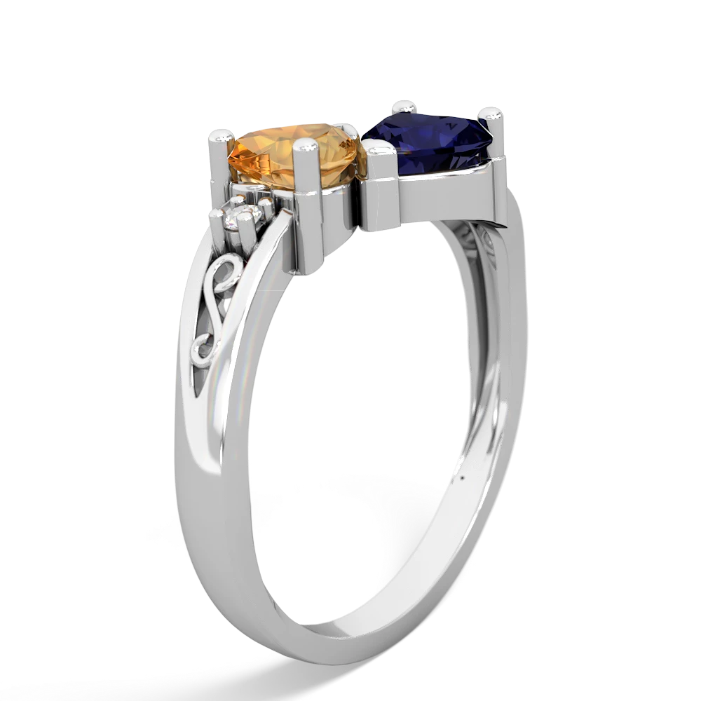 Citrine Snuggling Hearts 14K White Gold ring R2178