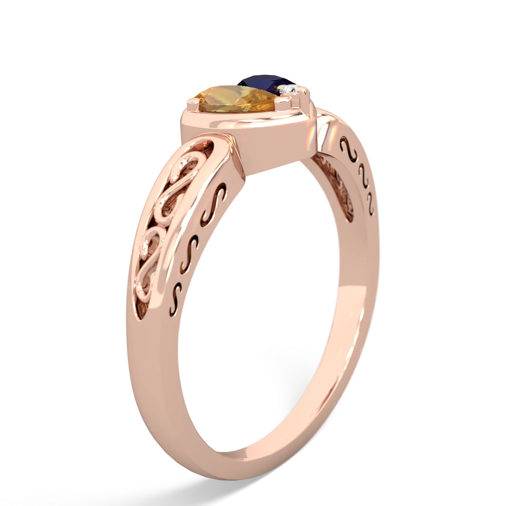 Citrine Filligree 'One Heart' 14K Rose Gold ring R5070