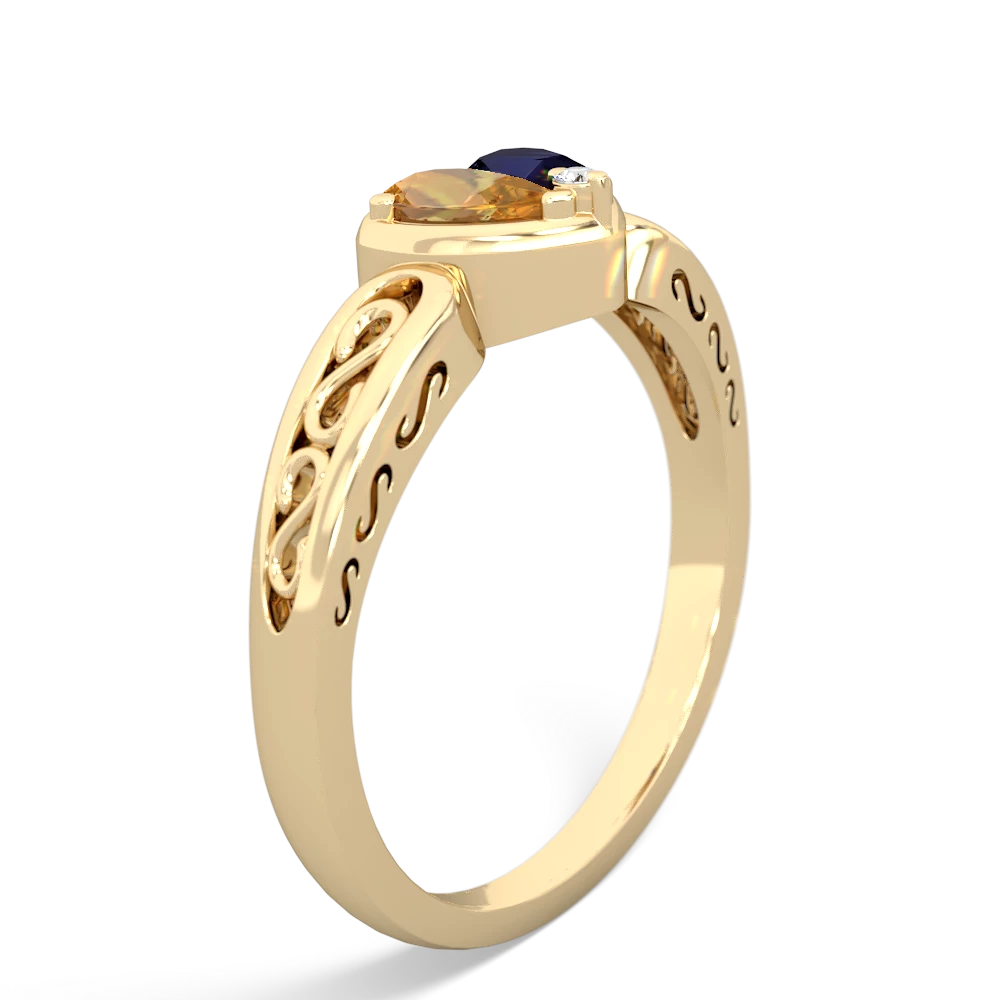 Citrine Filligree 'One Heart' 14K Yellow Gold ring R5070