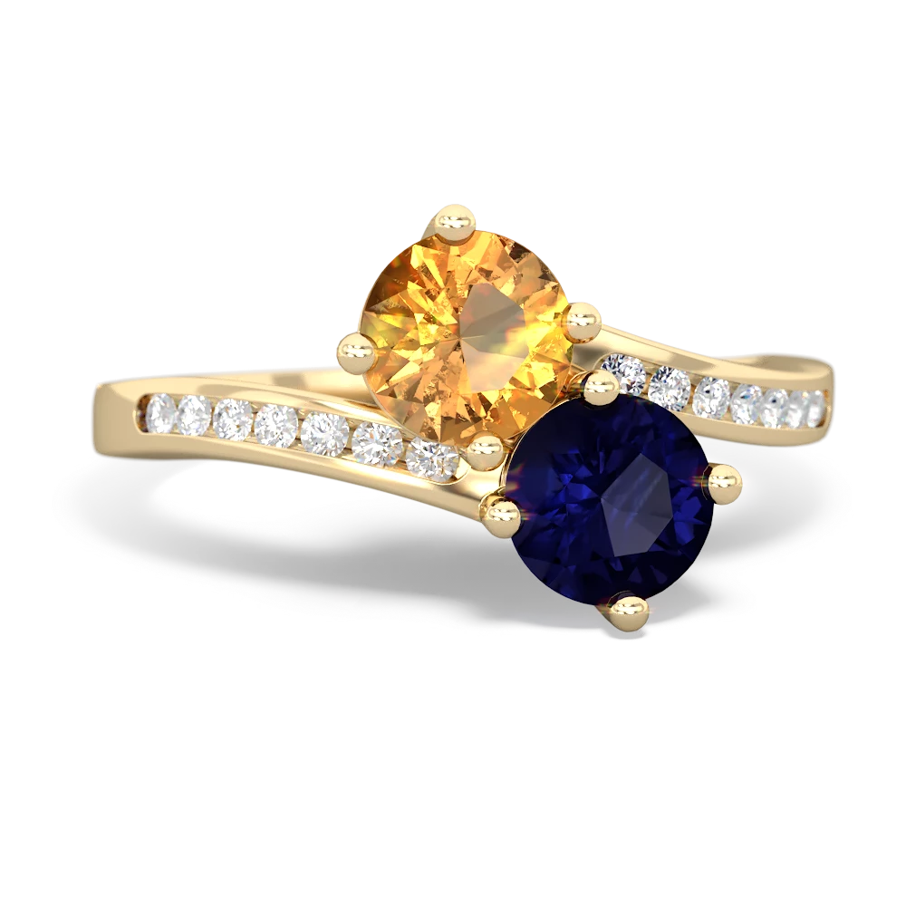 Citrine Channel Set Two Stone 14K Yellow Gold ring R5303