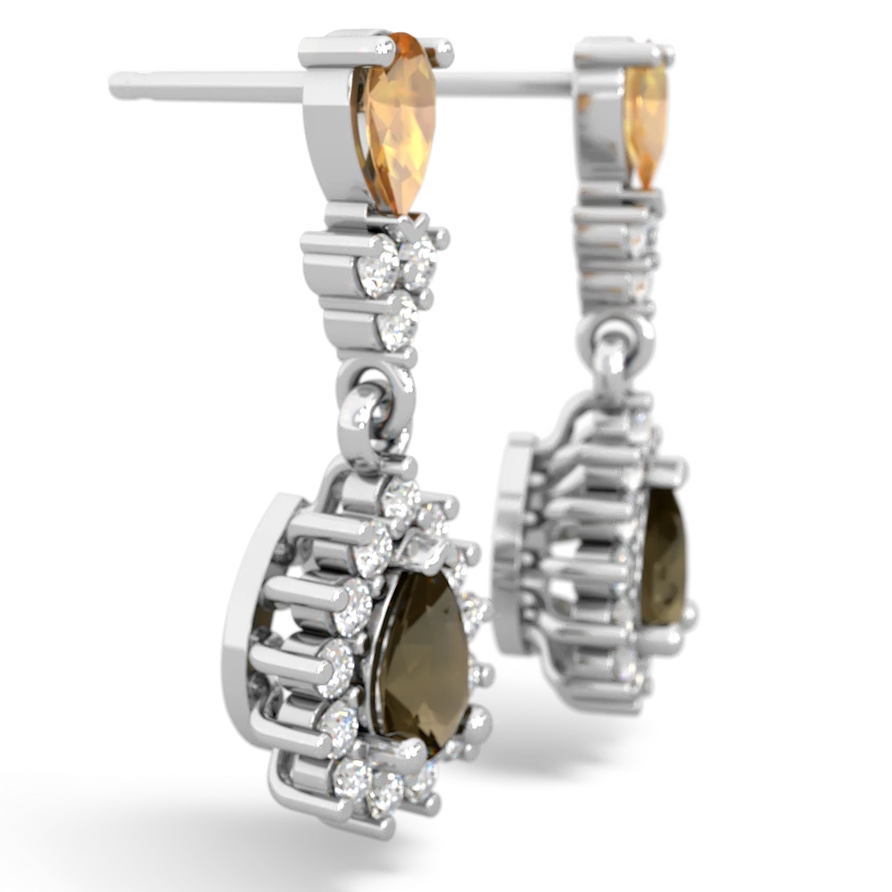 Citrine Halo Pear Dangle 14K White Gold earrings E1882