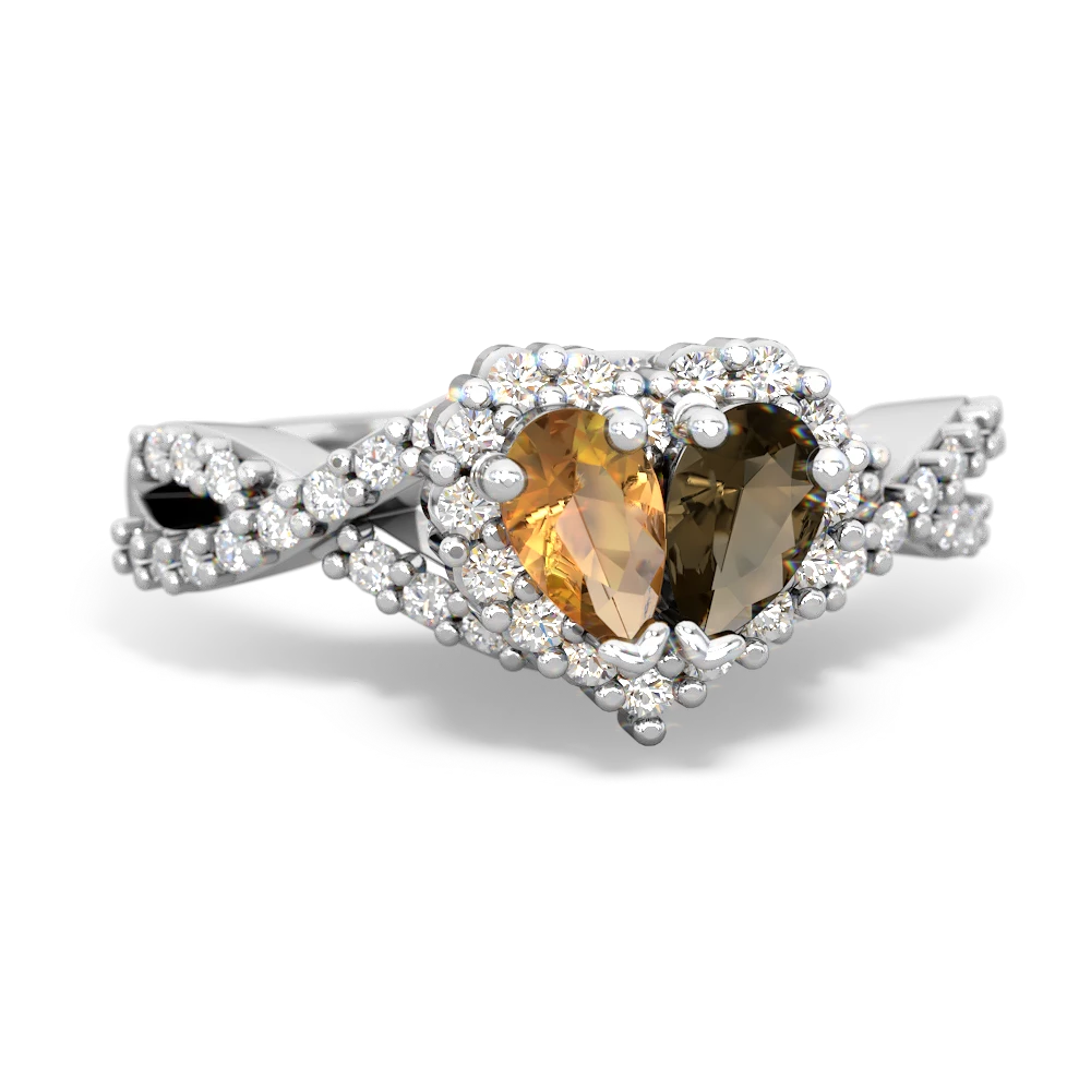 Citrine Diamond Twist 'One Heart' 14K White Gold ring R2640HRT