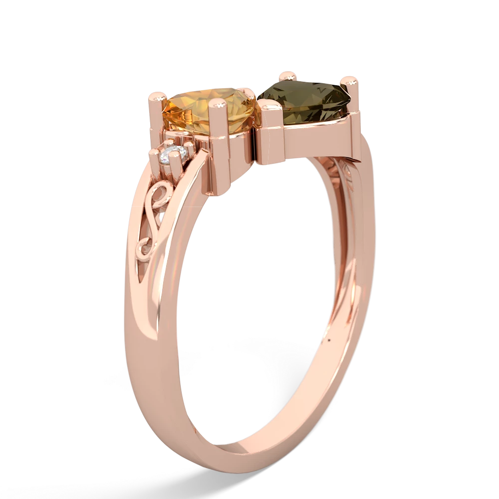 Citrine Snuggling Hearts 14K Rose Gold ring R2178