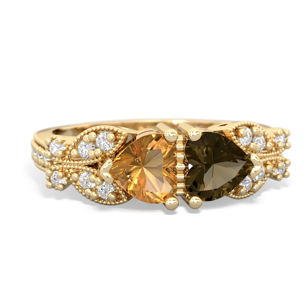 Citrine Diamond Butterflies 14K Yellow Gold ring R5601