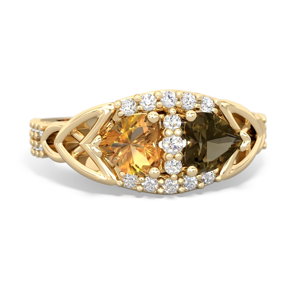 Citrine Sparkling Celtic Knot 14K Yellow Gold ring R2645