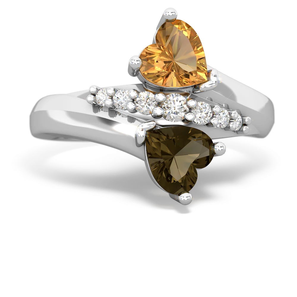 Citrine Heart To Heart 14K White Gold ring R2064