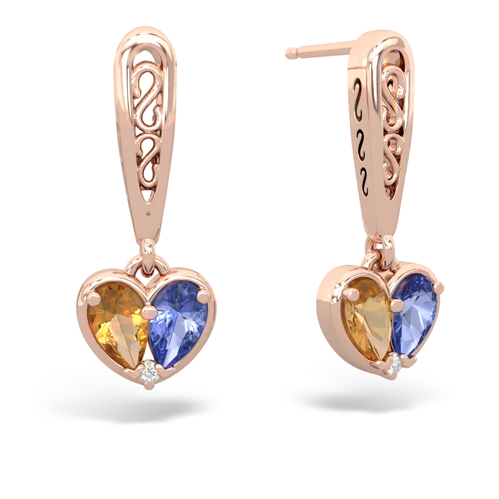 Citrine Filligree Heart 14K Rose Gold earrings E5070