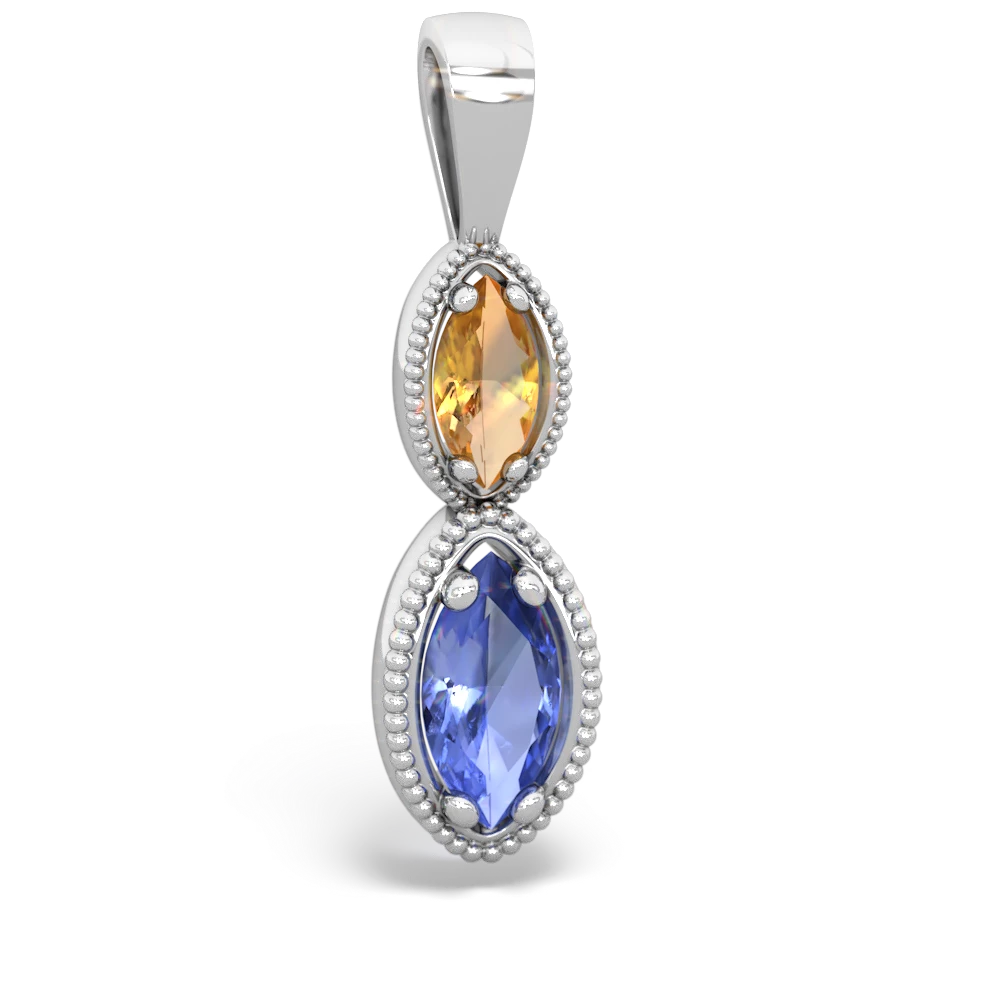 Citrine Antique-Style Halo 14K White Gold pendant P5700