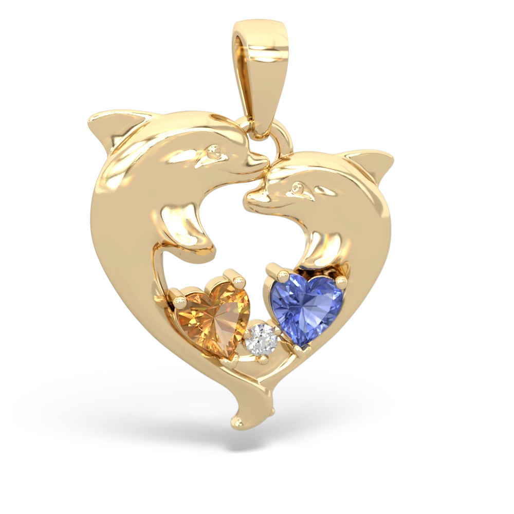 Citrine Dolphin Heart 14K Yellow Gold pendant P5820