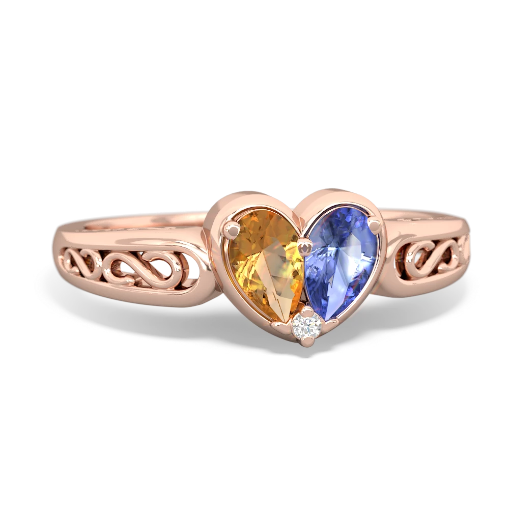 Citrine Filligree 'One Heart' 14K Rose Gold ring R5070