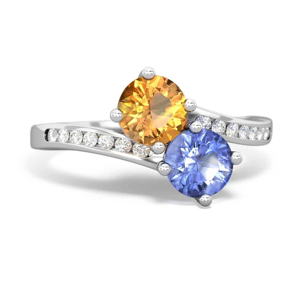 Citrine Channel Set Two Stone 14K White Gold ring R5303