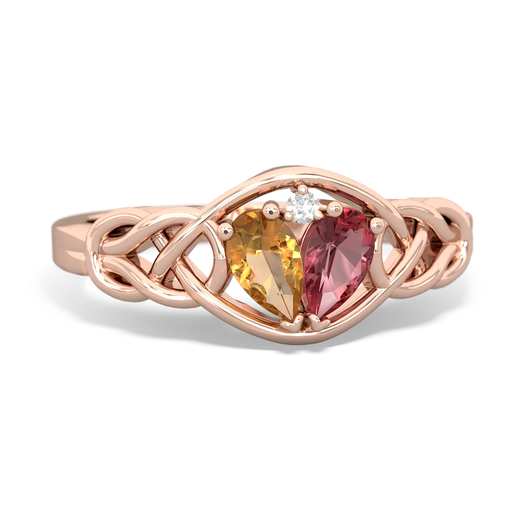 Citrine Celtic Love Knot 14K Rose Gold ring R5420