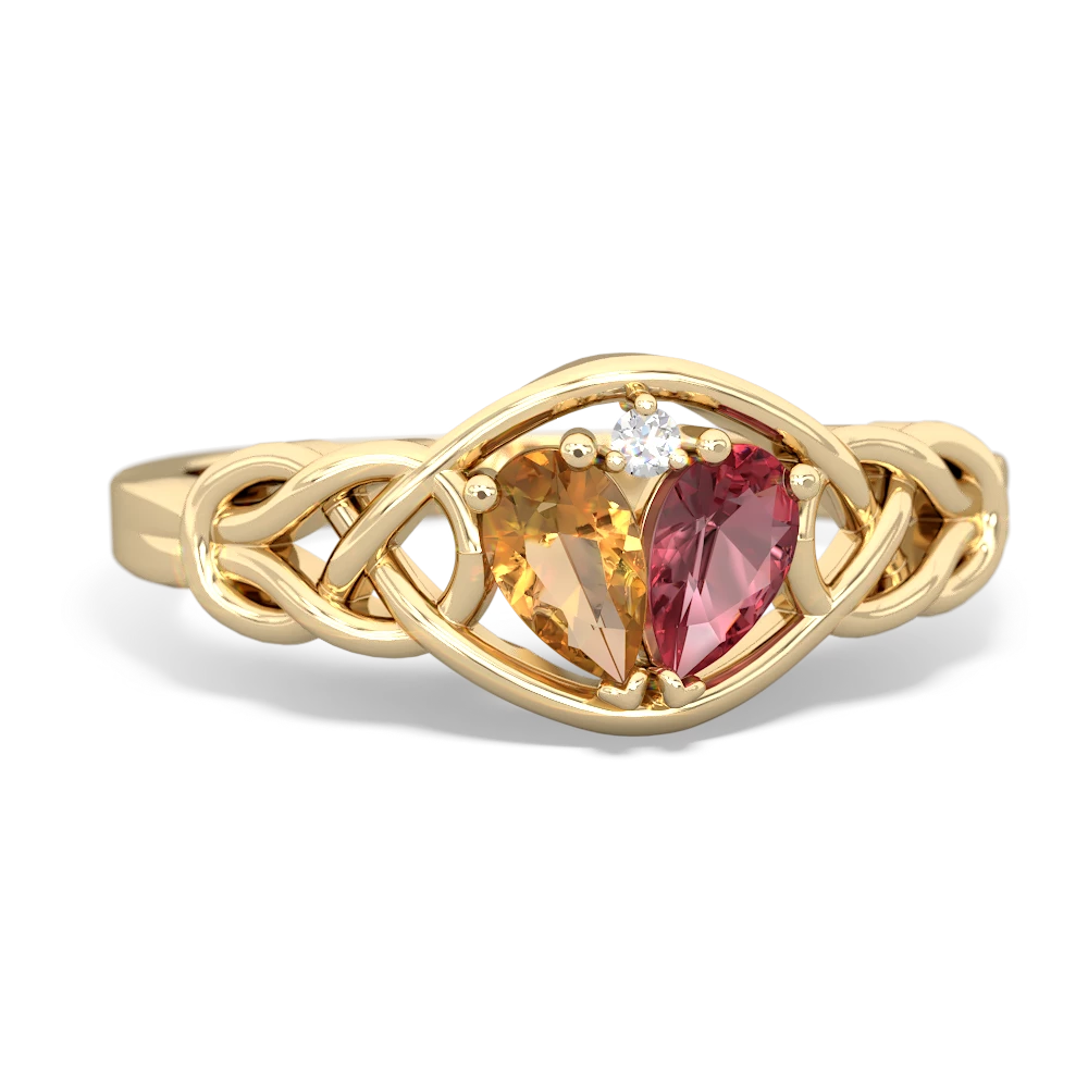 Citrine Celtic Love Knot 14K Yellow Gold ring R5420