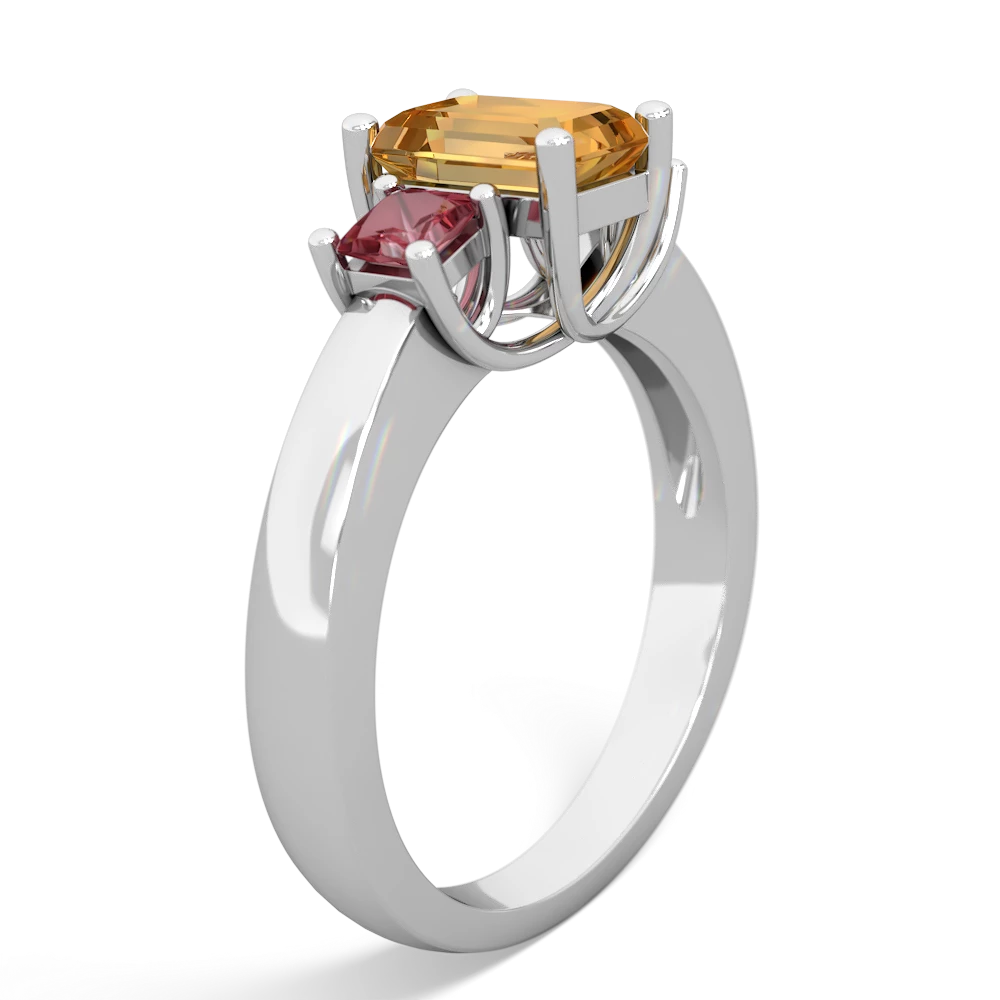 Citrine Three Stone Emerald-Cut Trellis 14K White Gold ring R4021