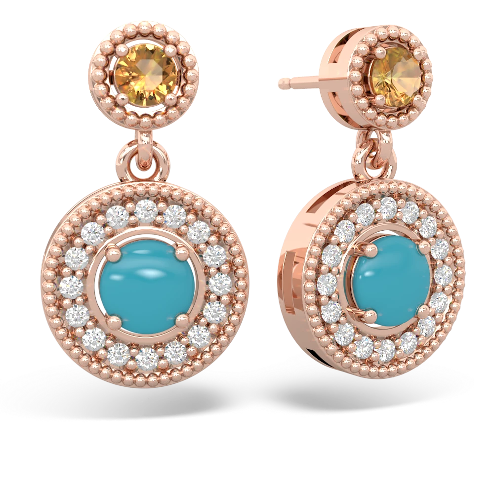 Citrine Halo Dangle 14K Rose Gold earrings E5319