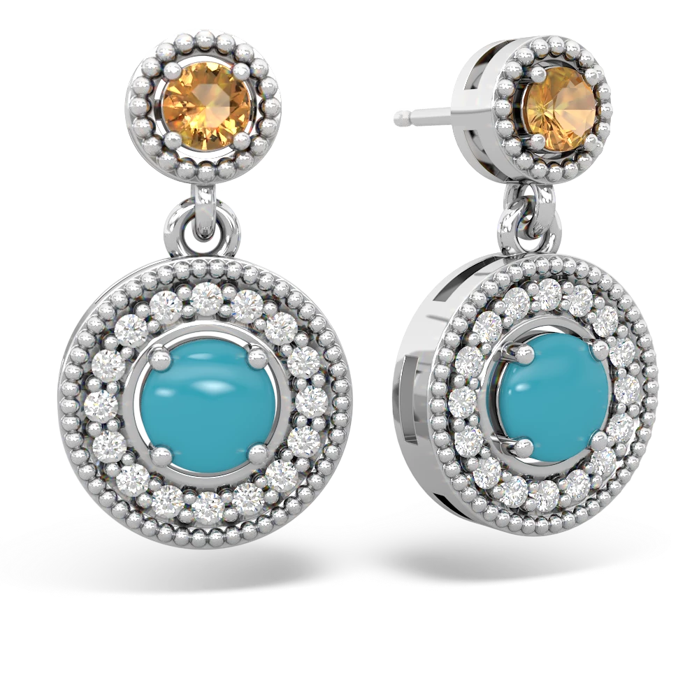 Citrine Halo Dangle 14K White Gold earrings E5319