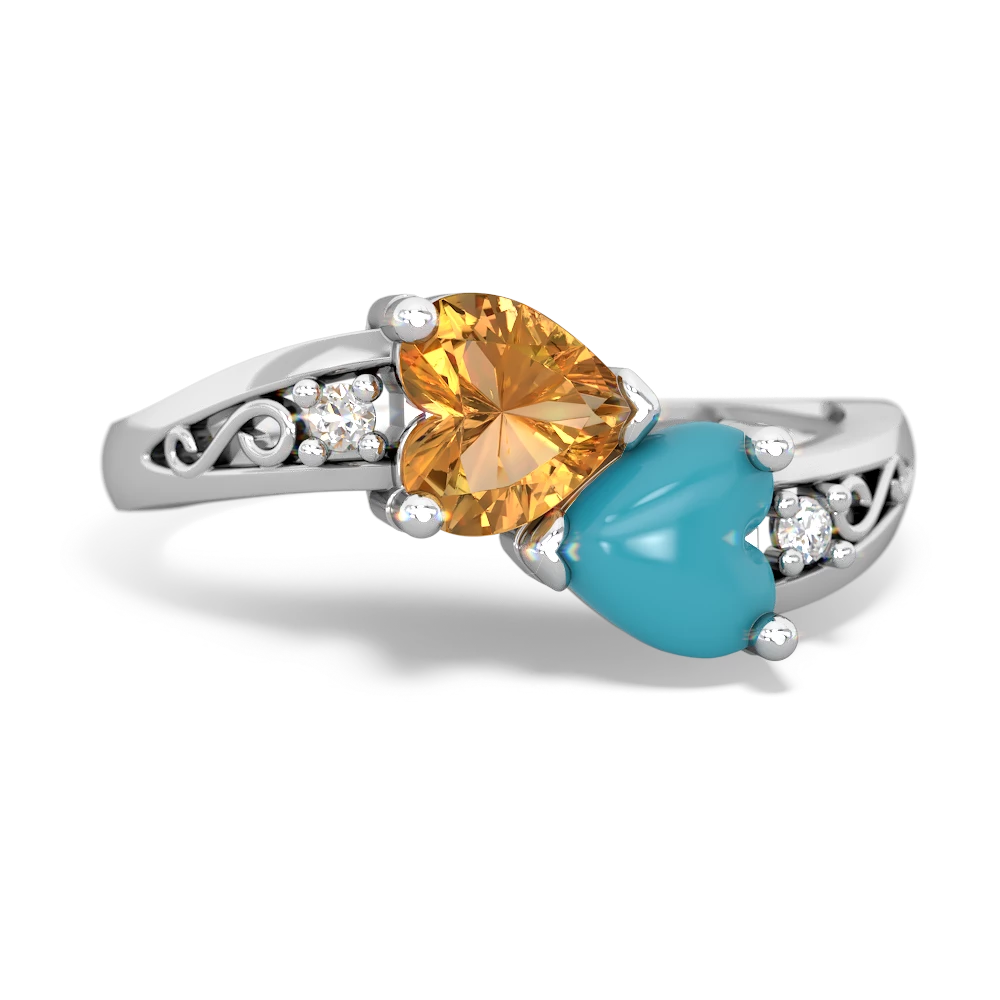 Citrine Snuggling Hearts 14K White Gold ring R2178