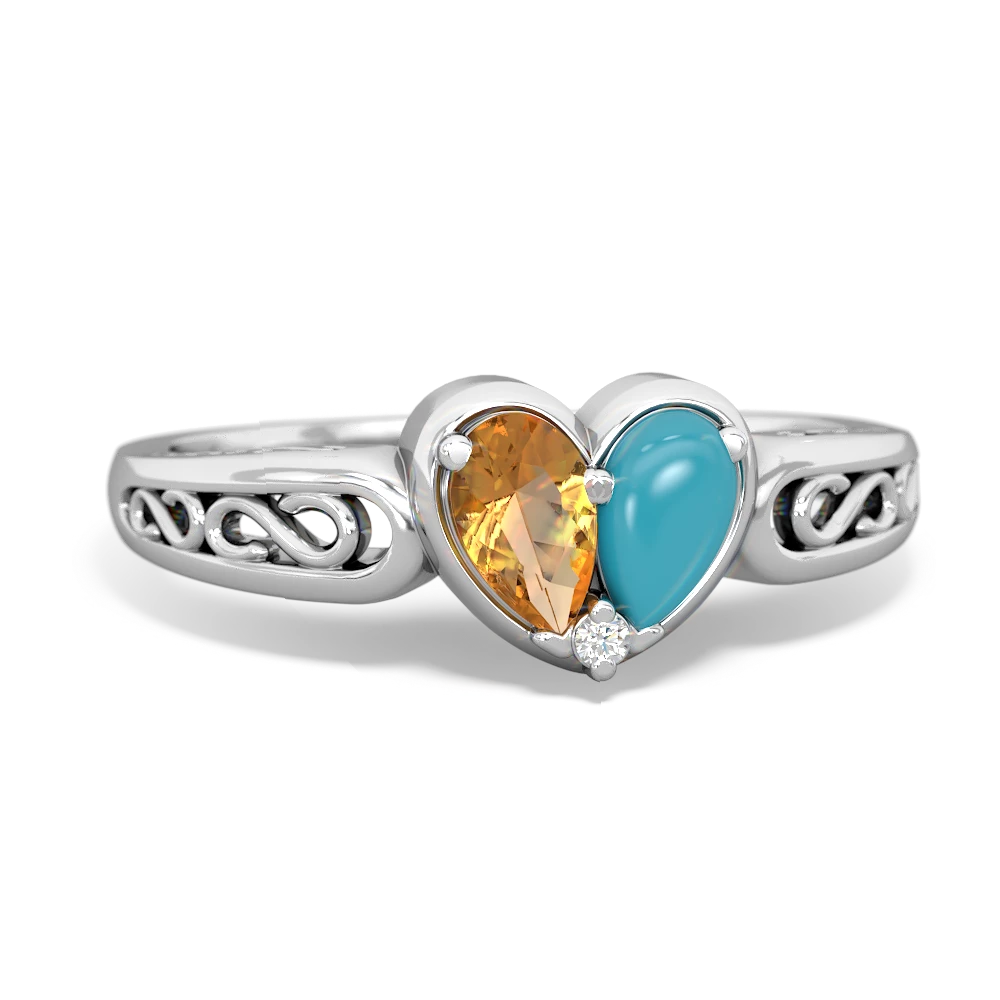 Citrine Filligree 'One Heart' 14K White Gold ring R5070