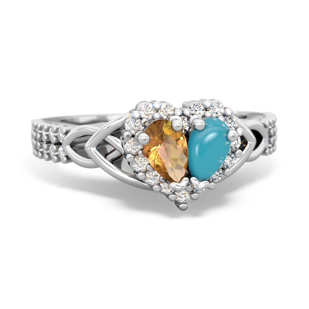 Citrine Celtic Knot Two Hearts As One 14K White Gold ring R2644HRT