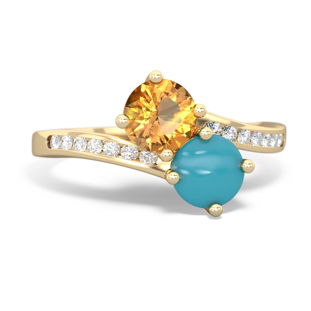 Citrine Channel Set Two Stone 14K Yellow Gold ring R5303