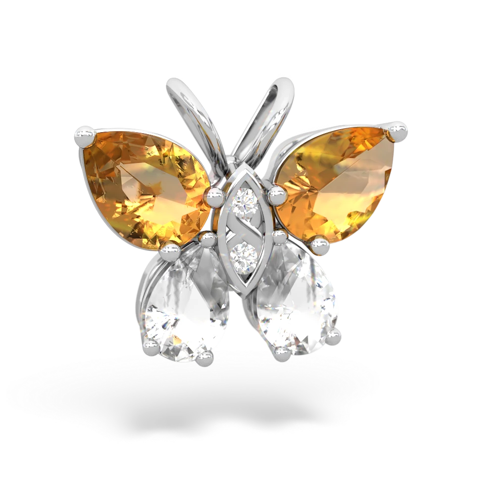 Citrine Butterfly 14K White Gold pendant P2215