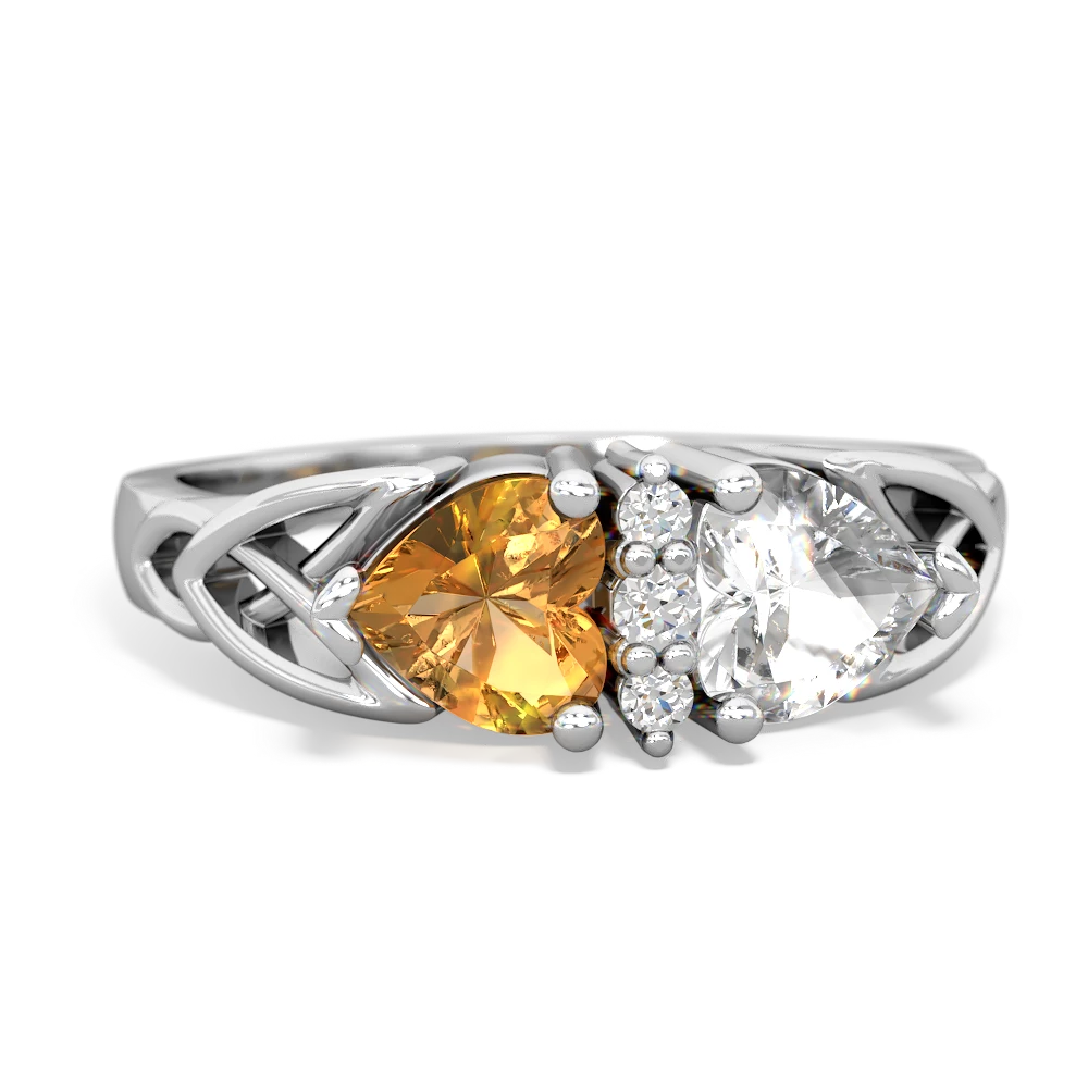 Citrine Celtic Knot Double Heart 14K White Gold ring R5040