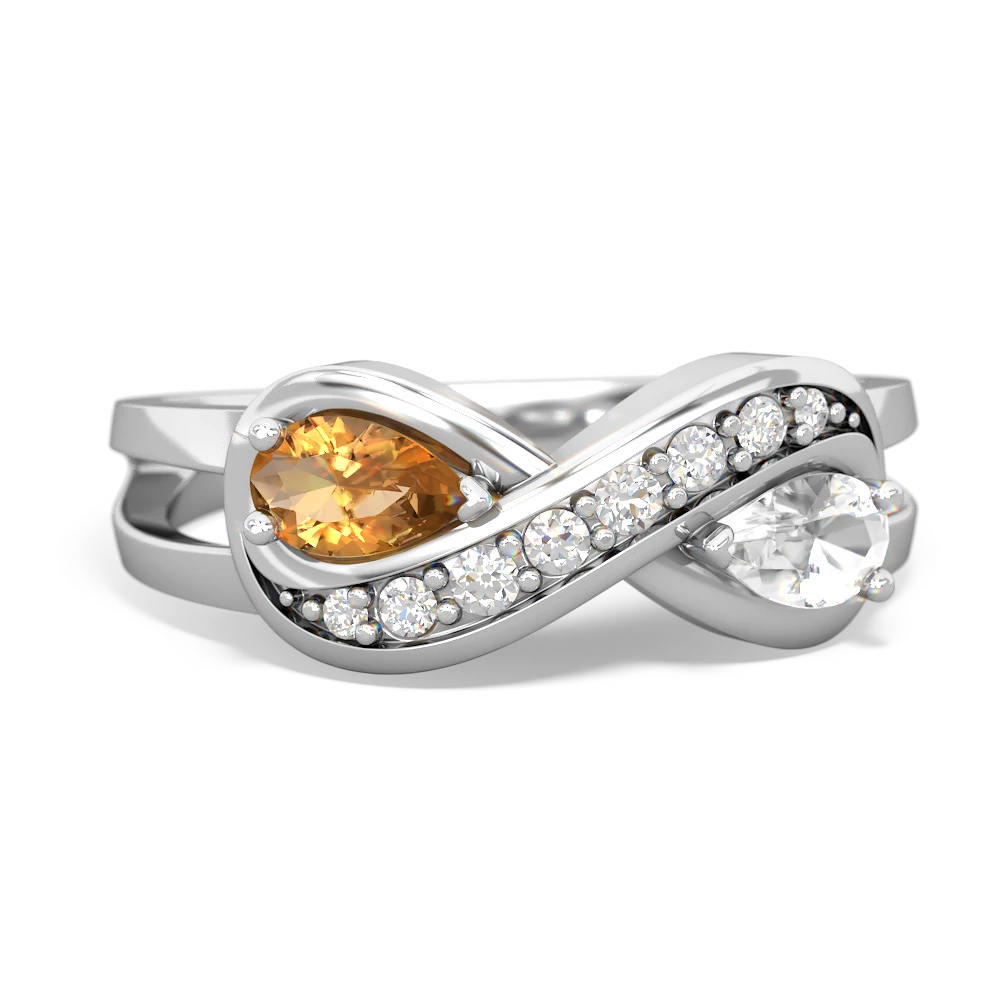 Citrine Diamond Infinity 14K White Gold ring R5390